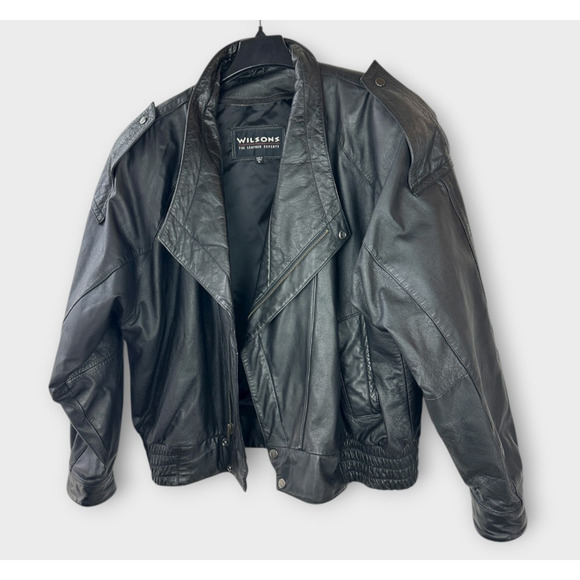 Vintage Wilsons Leather Bomber Motorcycle Jacket Asymmetric Zip Moto Black XL - Picture 6 of 16